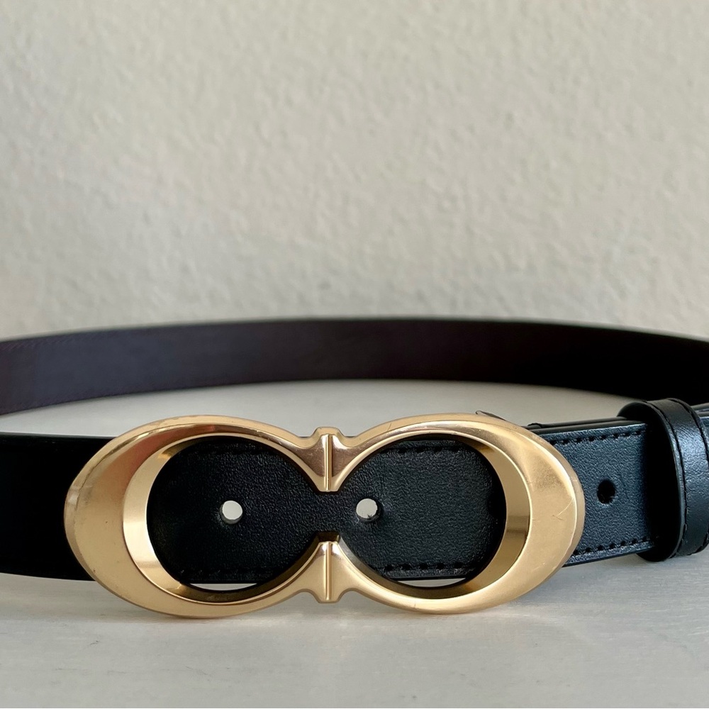 Coach Signature Black Leather Belt with Gold Buckle